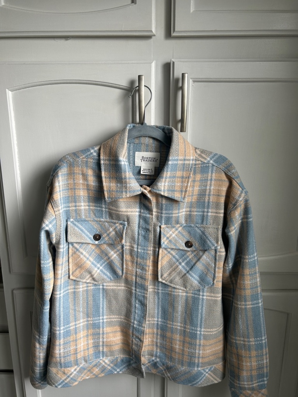 Boston Traders Light Blue and Beige Plaid Jacket